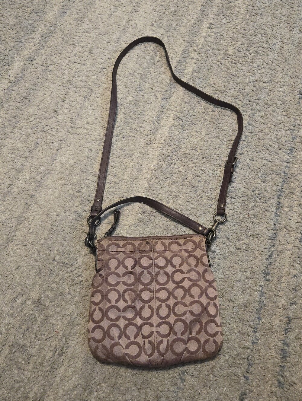Coach Signature Crossbody Bag Brown Canvas Jacquard Swingpack Purse 43107